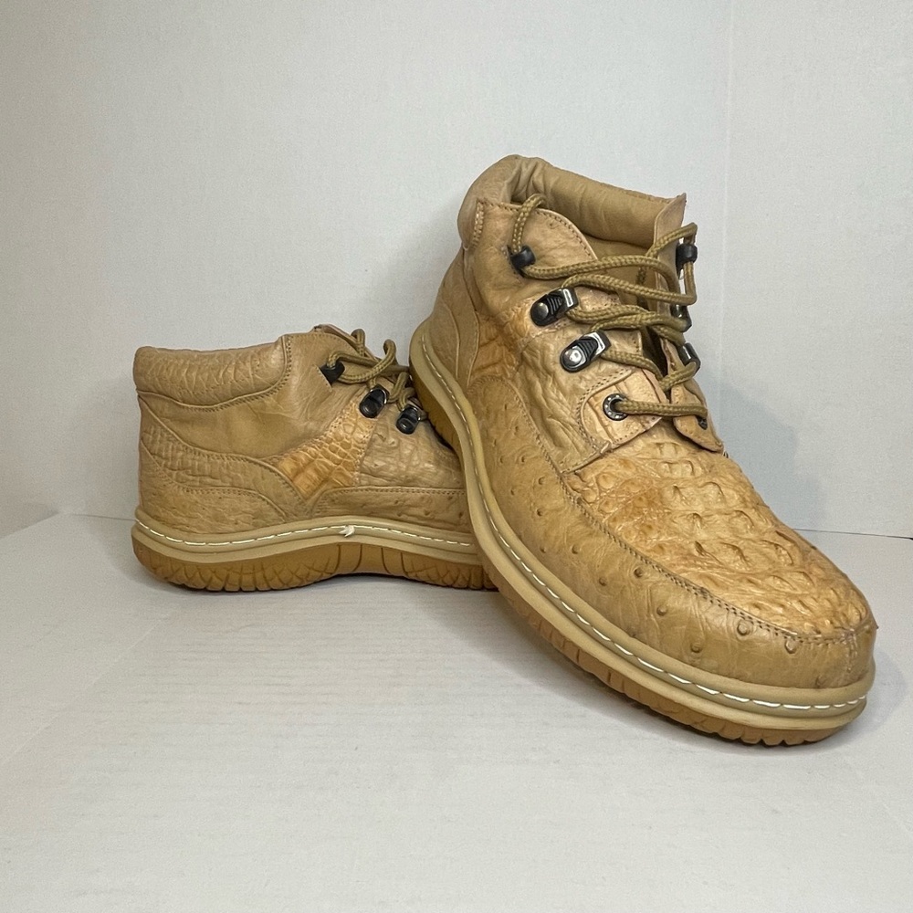 El Presidente Ostrich Men's Leather Lace Up Shoe 29.5/11.5 US Tan